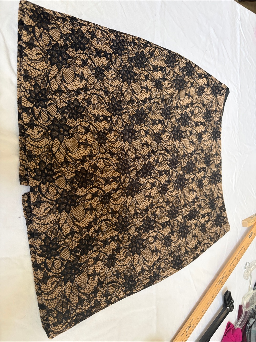 Talbots Petites Lace Mini Skirt in Black on Tan